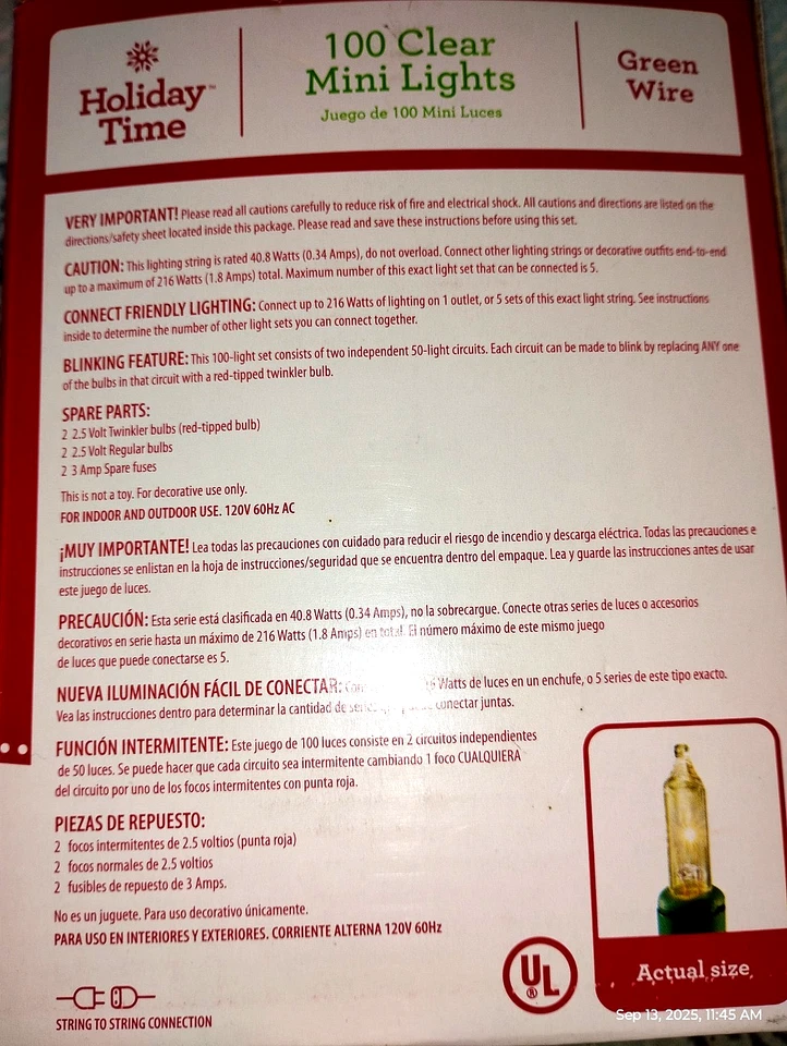 NEW! C``HRISTMAS,WEDDING,PARTY,GARDEN.Holiday Time 100 Clear Mini Lights.21.5 FT - Image 3 of 4