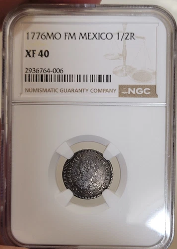 Rare 1776 NGC XF40 Mexico 1/2 Real Charles III Colonial Spain Silver Coin 