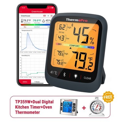 TempPro TP359W Bluetooth Digital Indoor Hygrometer Thermometer Humidity Monitor