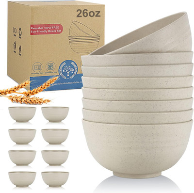 Wheat Straw Bowl Sets,8 PCS Unbreakable Cereal Bowls 26 Oz,Microwave and Dishwas