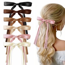 Silk Satin Hair Bow Set - 6 PCS Hair Ribbon Clips and Ties, Pastel Bows Bulk ...