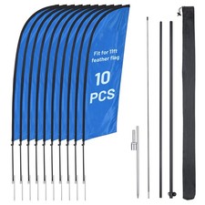 InstaHibit 10 Pack 11ft Feather Flag Pole Kit with 20" Ground Spike Flag Base