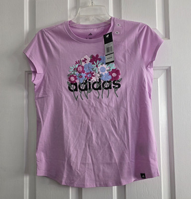 Adidas Girls Floral T-Shirt Size 16 XL ''Lit Purple''