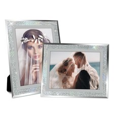 8x10 Picture Frame High-Definition Glass Picture Frames with Silver Glitter E...