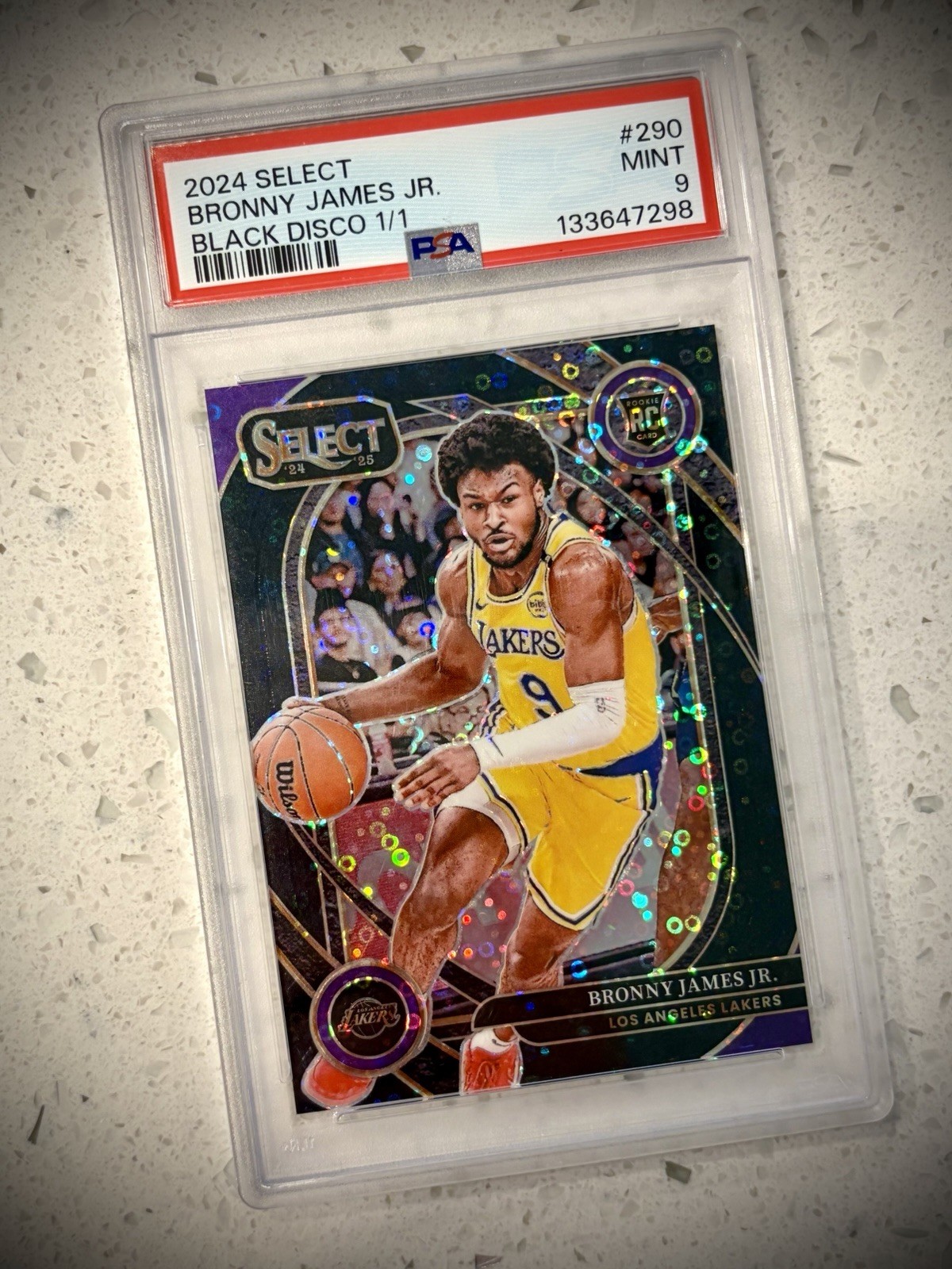 2024-25 Panini Select Bronny James Jr Rookie RC Black Disco Prizm PSA 9 TRUE 1/1