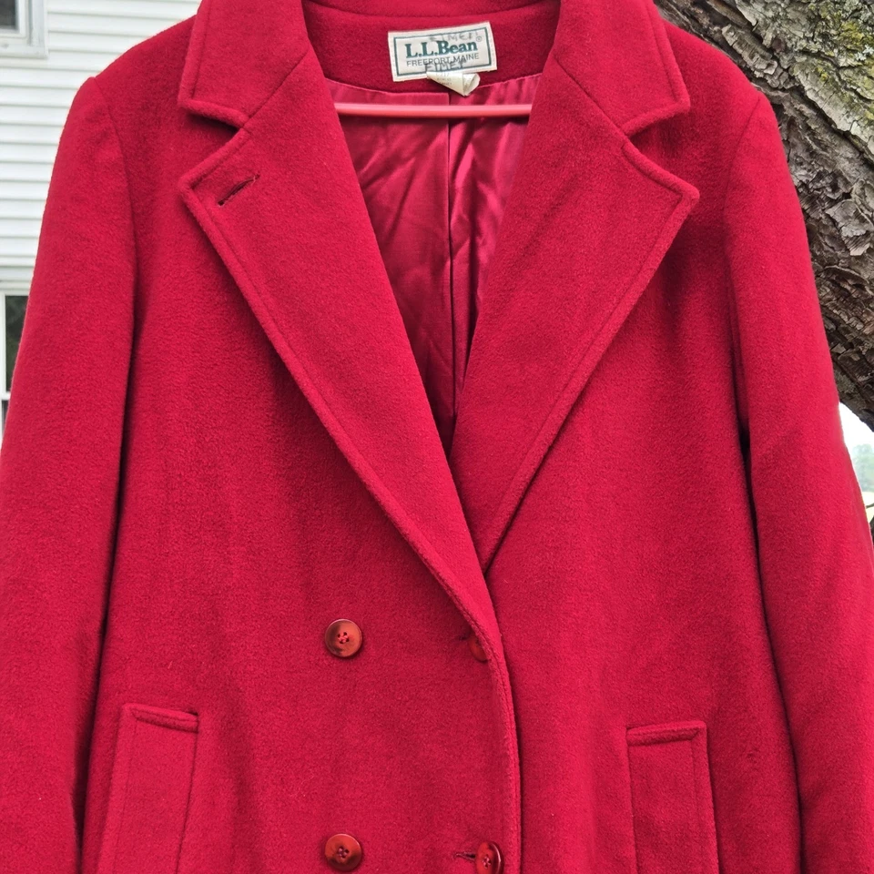 Vintage L.L Bean Made In USA Wool Double-Breasted Red Peacoat Jacket Women's 14 - Image 2 of 4