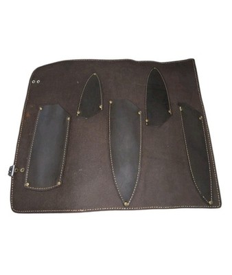 The Forged Blade Brown Leather Knife Roll Bag 5 Slot 16  Length x 14'' Wide - EUC