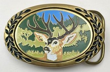 10 Point Buck Deer Colored Collectible 1983 Solid Brass Enamel Belt Buckle