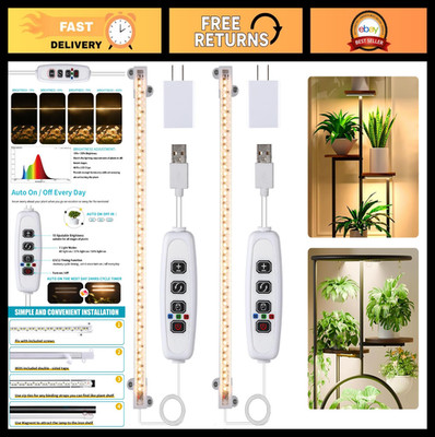 Full Spectrum LED Grow Light Strips for Indoor Plants, 3500K, 96 LEDs, Timer, Di