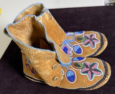 Pr Antique Northern Plains/ Plateau Beaded High Top Hide Moccasins B210