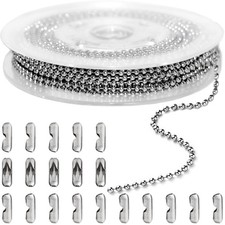 33Ft Stainless Steel Ball Bead Chain Dog Tag Chain with Matching Connectors