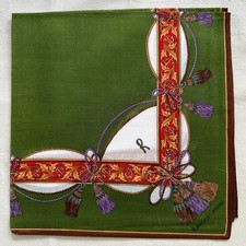 Vintage Handkerchief Plain Green Cotton Border Damask Ribbon Pocket Square 18" M