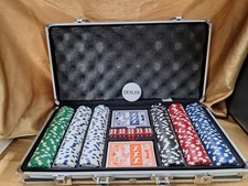 {B58} Ensemble club de poker ESPN avec étui de transport 300 jetons - 2 jeux 50 jetons de couleur