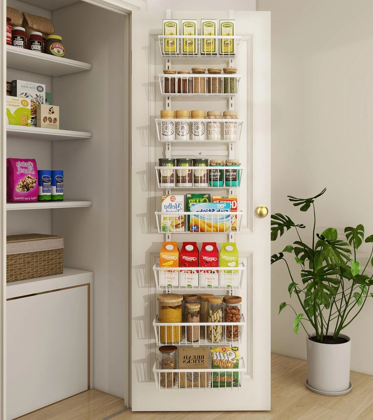 Mefirt 12in Over Door Pantry Organizer 8-Tier Metal Hanging Spice Rack