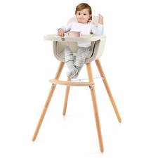Babyjoy 3 in 1 Convertible Wooden High Chair Baby Toddler w/ Cushion Beige