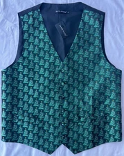 Barry Wang Men’s Christmas Tree Silk Vest L Green Holiday Novelty Waistcoat