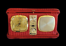 Rare, Kenton Travel Alarm Clock with Radio in Red Case, Travel Radio, c. 1968-1973