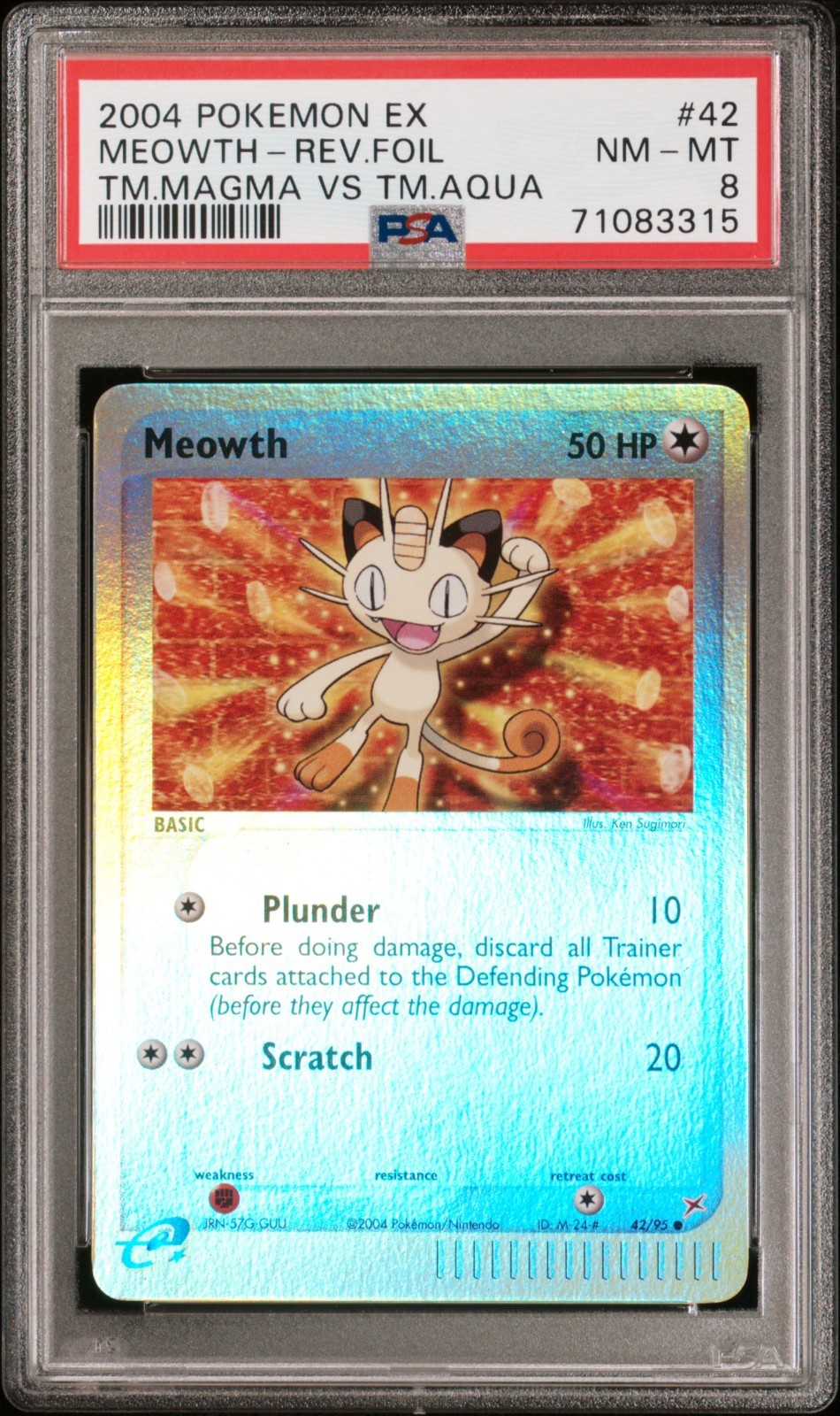 PSA 8 Meowth Reverse Holo 42/95 Team Magma vs Team Aqua Pokemon 2004
