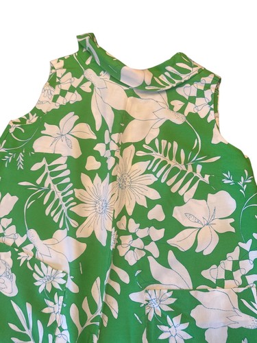 Vintage 70s Norman Sleeveless A-Line Maternity Dress Green & White Floral - Picture 2 of 5