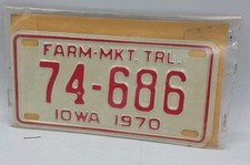 1970 red on White Iowa License Plate # 74-686 farm Market trailer Plate
