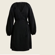 New J Crew Womens Drapey Wrap Mini Dress Black Size Medium Long Sleeve BG466