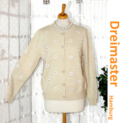 NEU DREIMASTER  HH Designer Strickjacke beige GÄNSE BLÜMCHEN Gr. XL / XXL  42 44