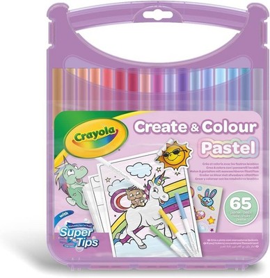 CRAYOLA Pastel - Koffer-Set Abwaschbare Filzstifte SuperTips, 65-teiliges Set,