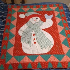 Handmade Christmas Snowman Winter Quilt Throw Blanket 56" x 48" Lightweight