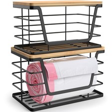 2 Pack Storage Stackable Kitchen Laundry Organizers with Bamboo Top, Large Tr...