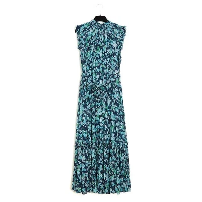 Vestido Zimmermann Seda Azul FR38 Flor Seda Chifón Smocks Maxi Vestido UK10 US8 - Imagen 1 de 4