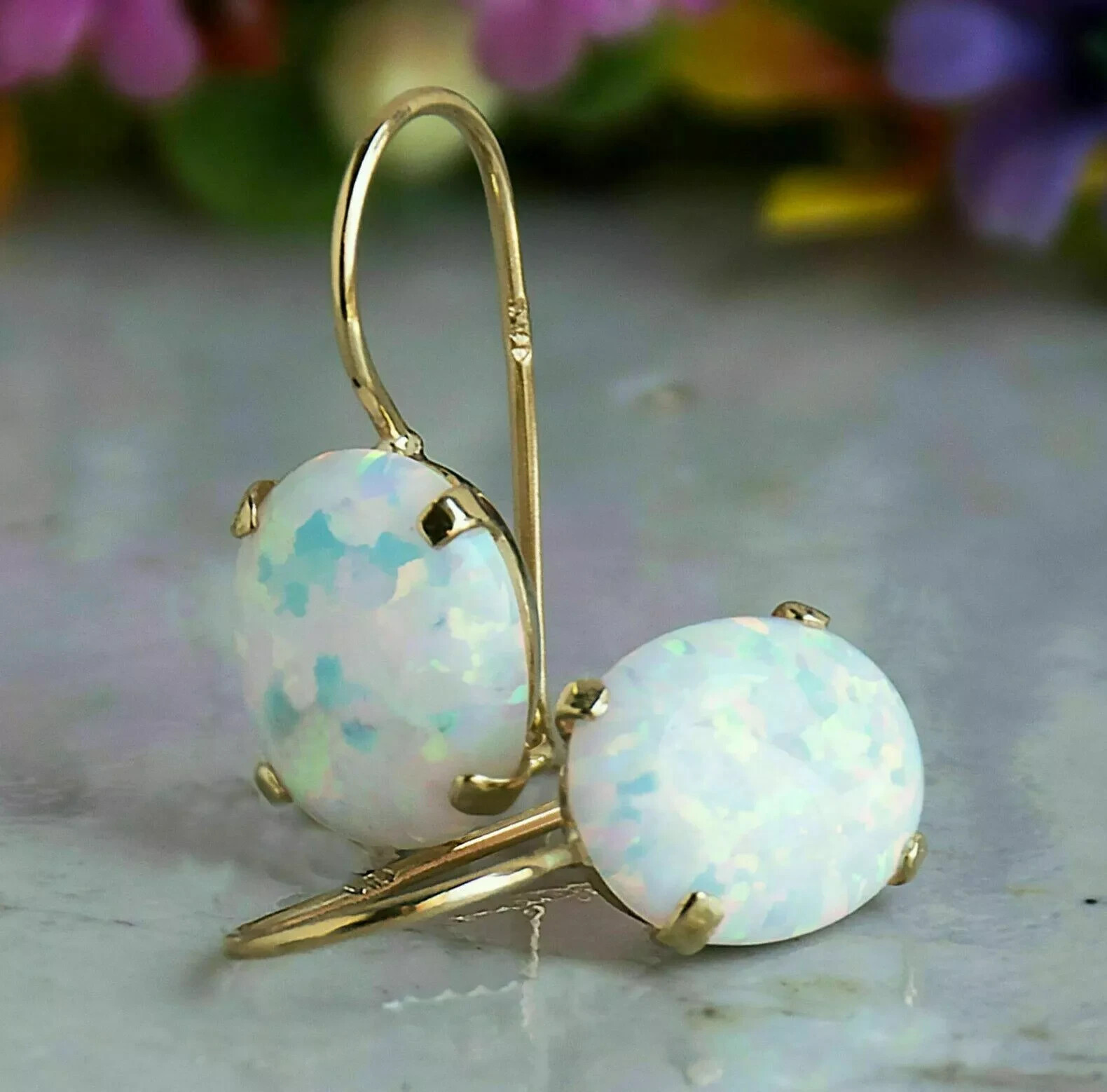 2.2Ct Oval Cut Lab Created Fire Opal Drop/Dangle Earrings 14K Yellow Gold Plated