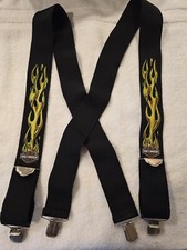 Vintage Harley-Davidson Flame Bar  Shield Logo Black Suspenders Biker
