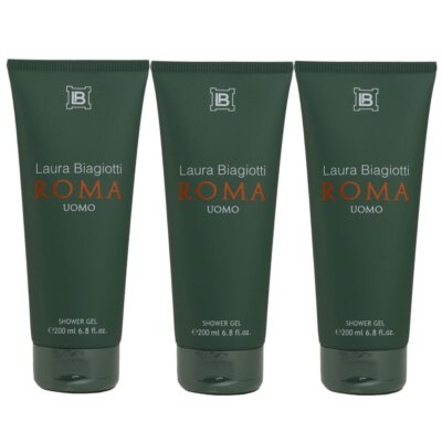 Laura Biagiotti Roma Uomo 3 x 200 ml Showergel Duschgel Shower Gel Herren Set