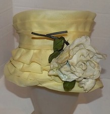 Vintage 50s 60s White High Crown Yellow Chiffon Ruffled Hat