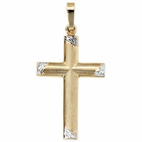 AnhäNger Kreuz, 333 Gold Gelbgold, Teilrhodiniert Teilmattiert, Unisex