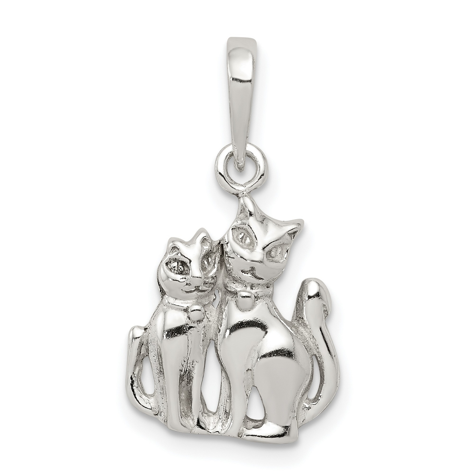 Two Cats Charm Pendant In 925 Sterling Silver
