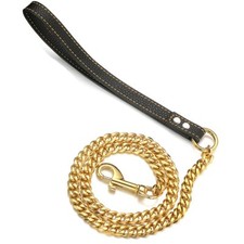 18K Gold Dog Chain Leash 11MM Solid Chew Proof 316L Stainless Steel Cuban Lin...