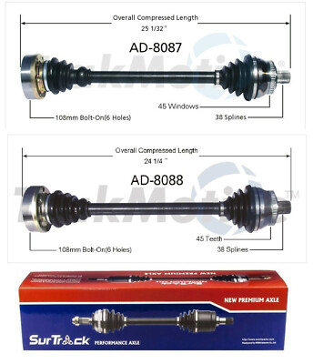 Front CV Axles Shafts Pair For Audi A4 S4 00-02 SurTrack Set w