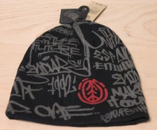 Element Crowns Knit Beanie Hat Uni-Sex Black & Grey Skateboard Red Logo NEW!
