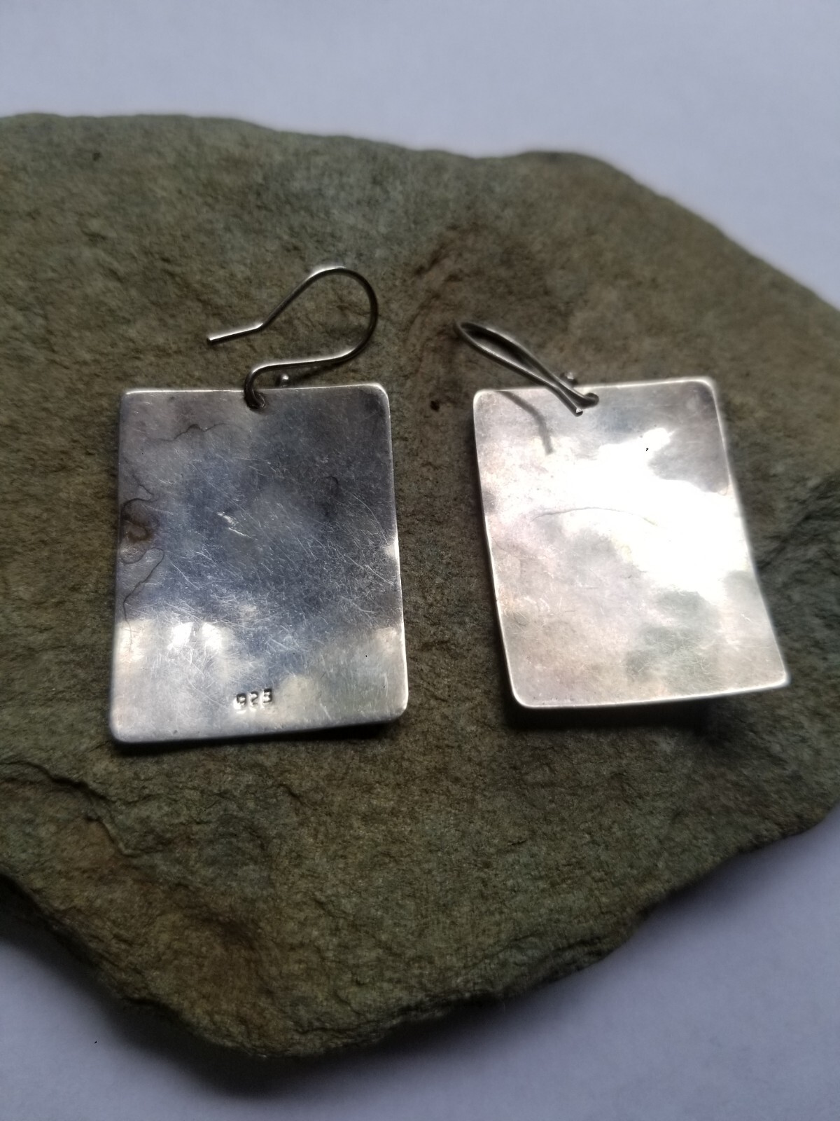 Large Sterling Silver Rectangular Pattern Drop Ea… - image 2