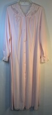 Shadowline Vintage Bathrobe Size S Small Button Front Embroidery Lace Pale Pink