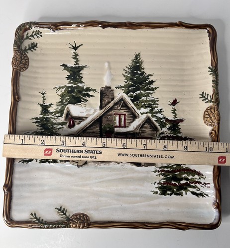 St. Nicholas Square Collection "Snow Valley" Pattern 10.5” Square Dinner Plate - Picture 3 of 6