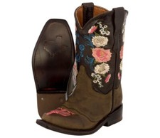 Girls Toddler Western Cowboy Boots Leather Cowgirl Brown Pink Snip Toe Casual