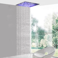 12 Inch LED Rainfall Shower Head Square Overhead Top Sprayer Brushed Nickel