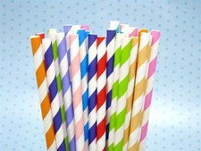 25/50/75/100 RETRO PAPER DRINKING STRAWS VINTAGE STRIPE PARTY WEDDING BIRTHDAY