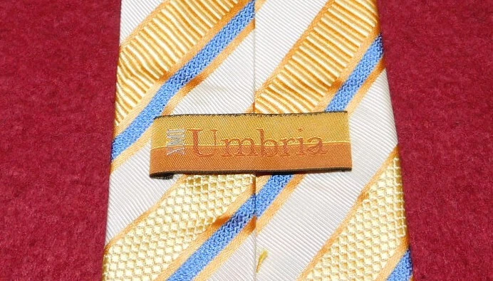 XMI UMBRIA MADE IN U.S.A. YELLOW/ORANGE/BLUE STRIPED TIE - TIES - DESIGNER TIES. - Image 3 of 3