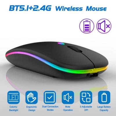 Souris Sans Fil, Souris Bluetooth Rechargeable Led Deux Modes (Bt5.1+2