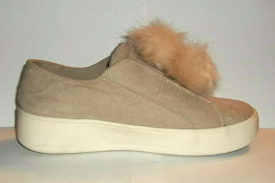 Faded Glory Tan Suede Slip on Fuzzy Ball Shoes~Size 9 M - Image 3 of 4