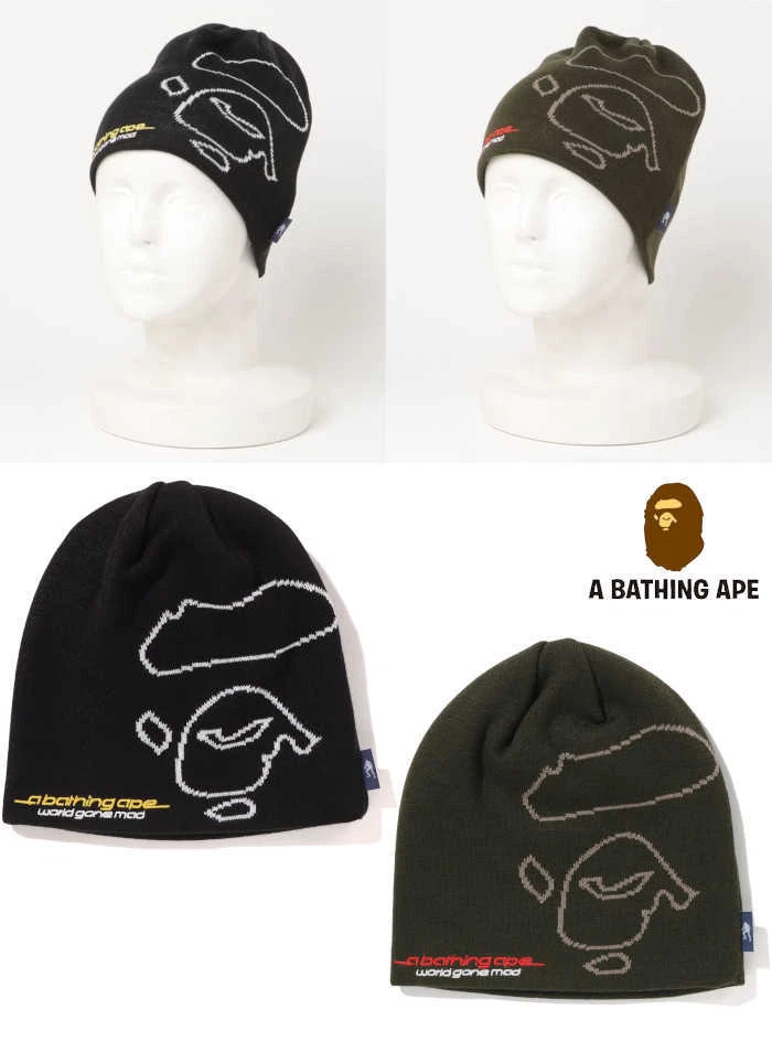 A BATHING APE Men's Knitted Beanie Expressed APE FACE with Jacquard on the Front