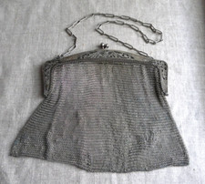 GRAND SAC DE BAL ANCIEN, BOURSE EN MÉTAL ARGENTÉ, MINAUDIÈRE EN MAILLE - 1900